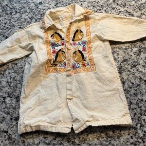 Embroidered Cream Button-Front Kids Shirt with Horse Motif